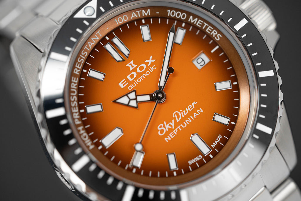 Edox Men's Watch Neptunian Sky Diver Automatic Steel Orange