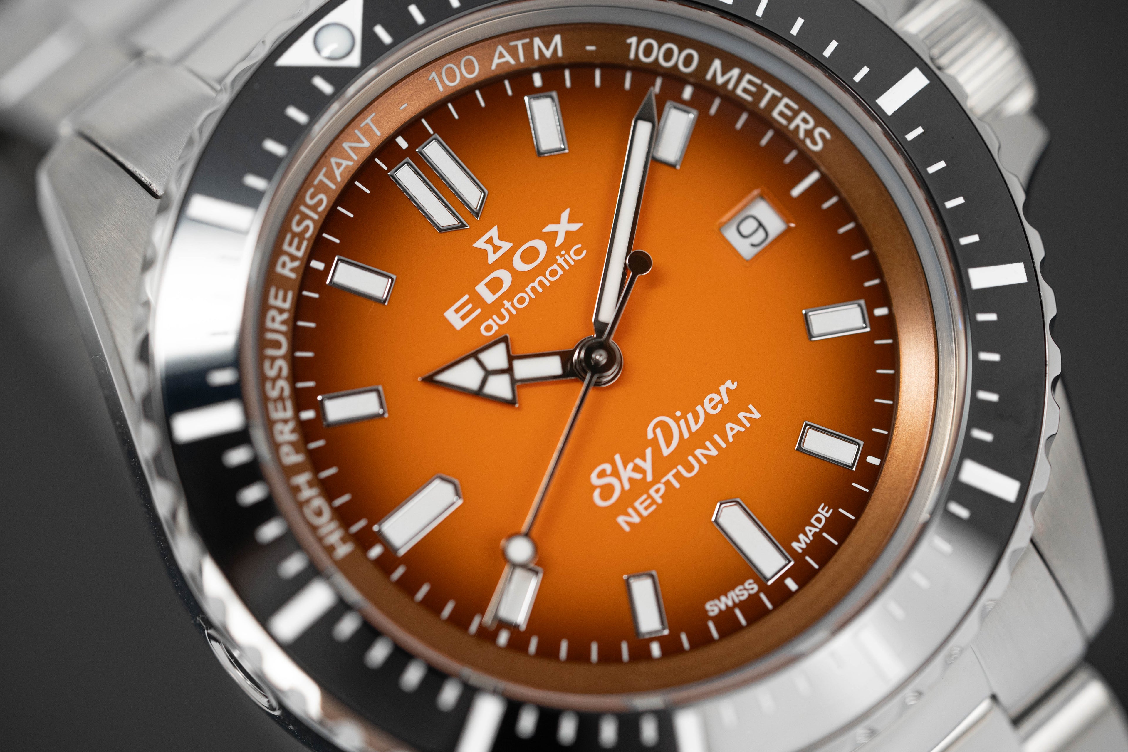 Edox Men's Watch Neptunian Sky Diver Automatic Steel Orange