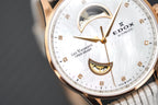 Edox Women's Automatic Watch Les Vauberts Open Heart Rose Gold 37mm