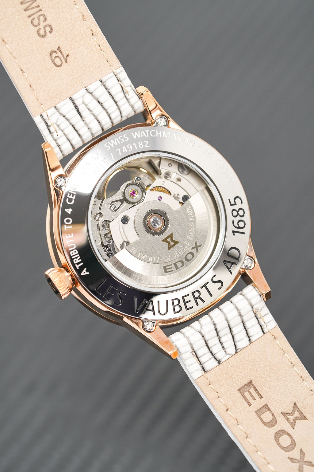 Edox Women's Automatic Watch Les Vauberts Open Heart Rose Gold 37mm