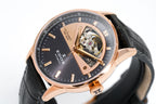 Edox Women's Automatic Watch Les Vauberts Open Heart 37mm Black Rose Gold