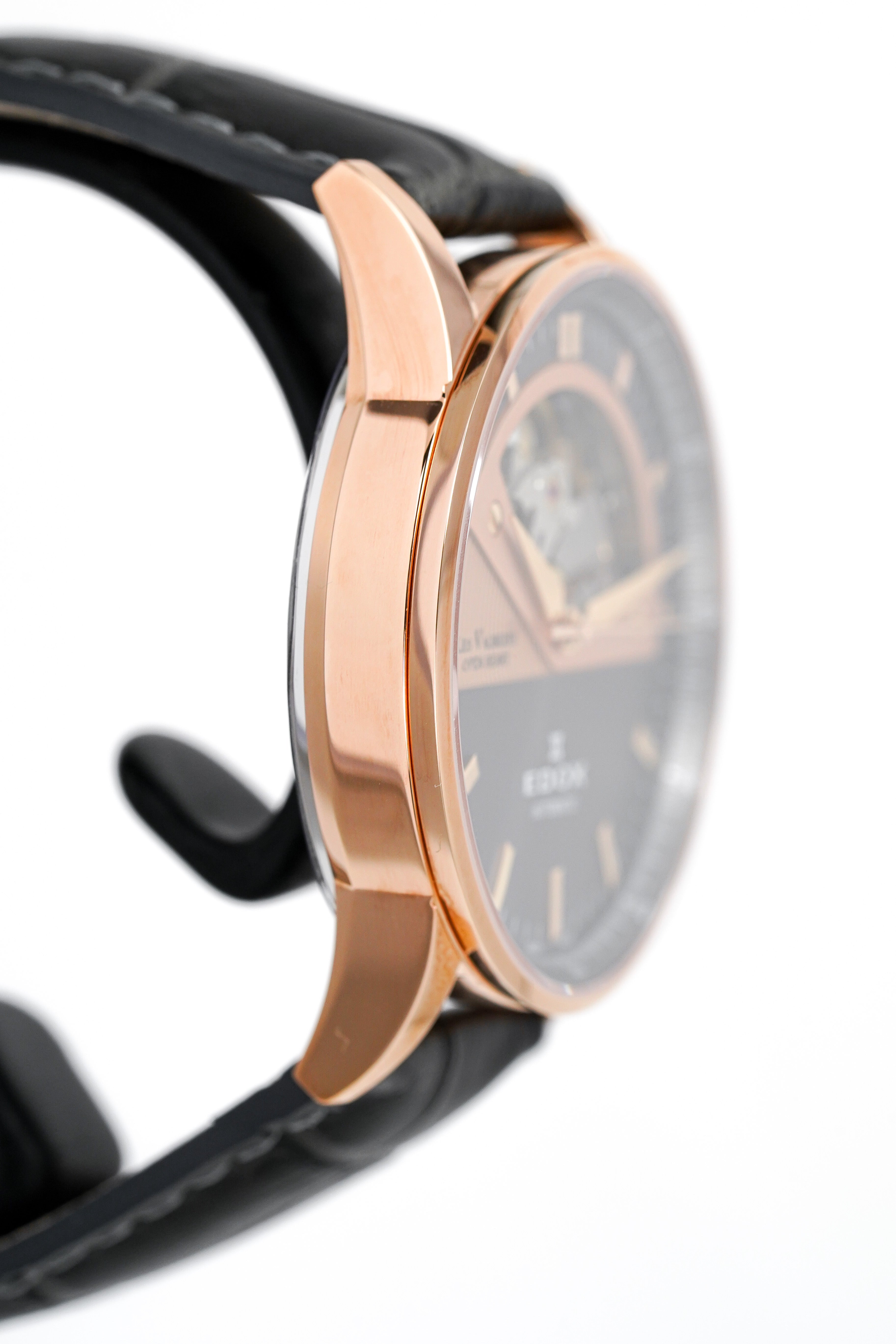 Edox Women's Automatic Watch Les Vauberts Open Heart 37mm Black Rose Gold
