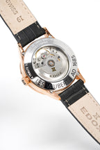 Edox Women's Automatic Watch Les Vauberts Open Heart 37mm Black Rose Gold