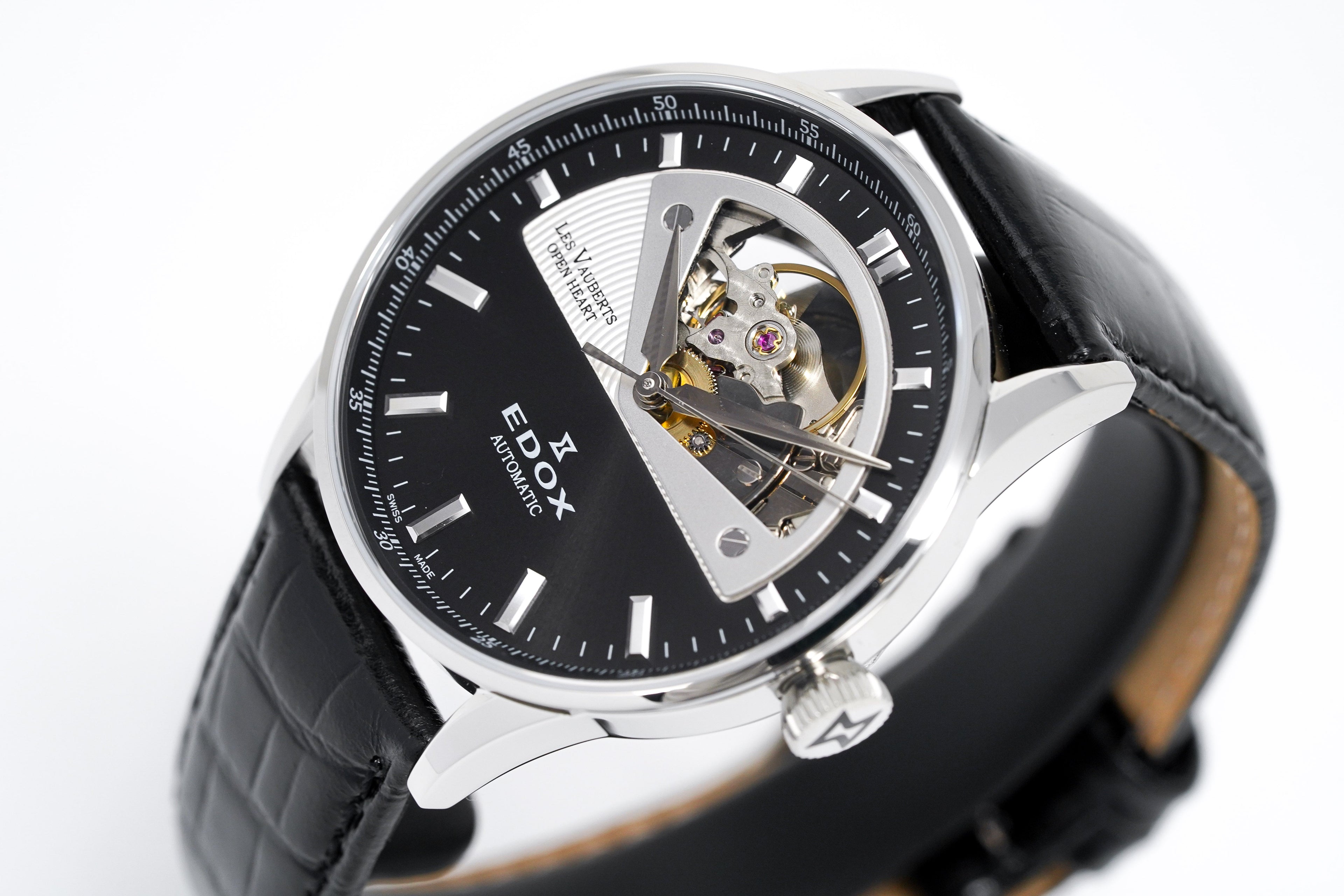 Edox Women's Automatic Watch Les Vauberts Open Heart 37mm Black
