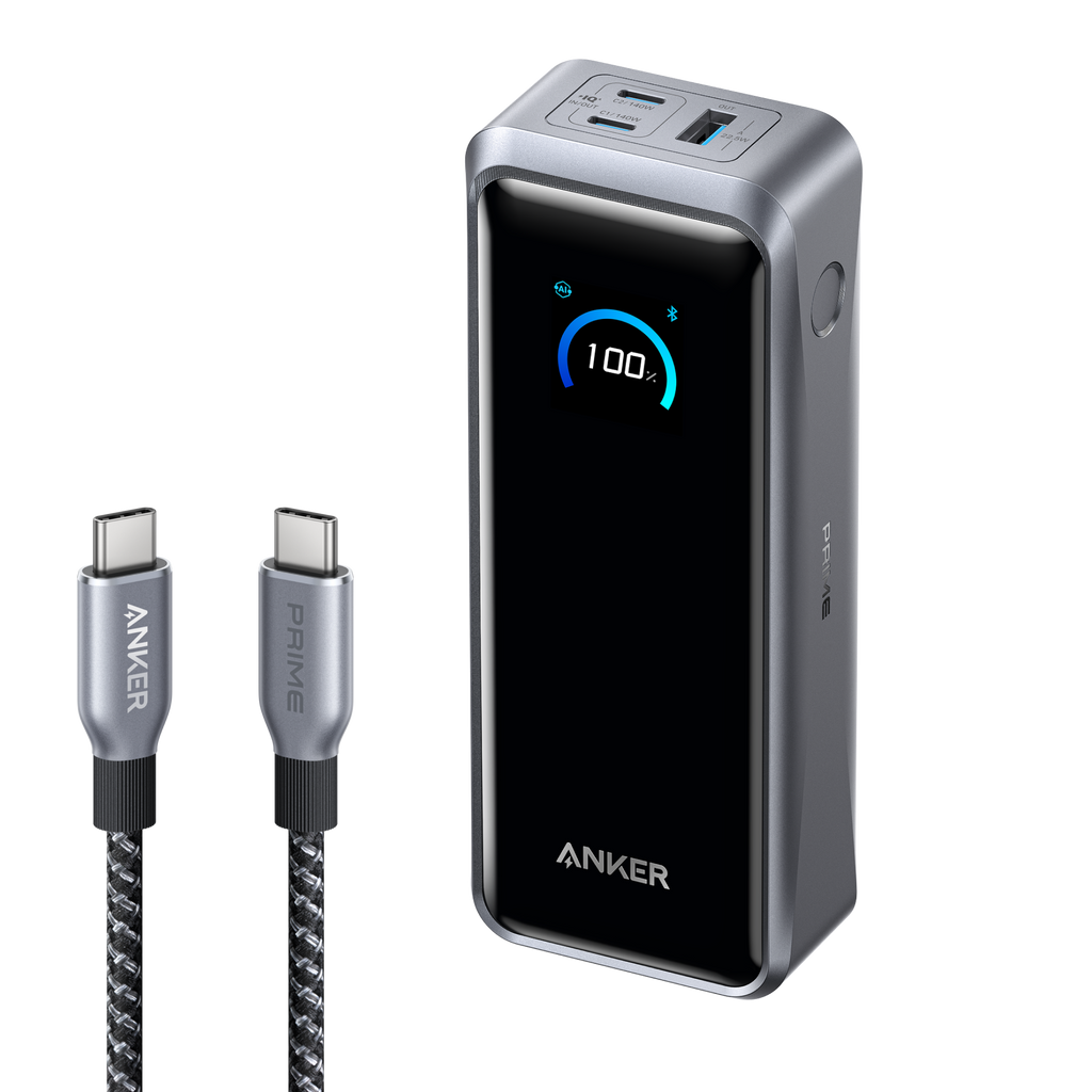 Anker Prime Power Bank (26K, 300W) and Anker Prime USB-C to USB-C Cable (240W, Upcycled-Braided)