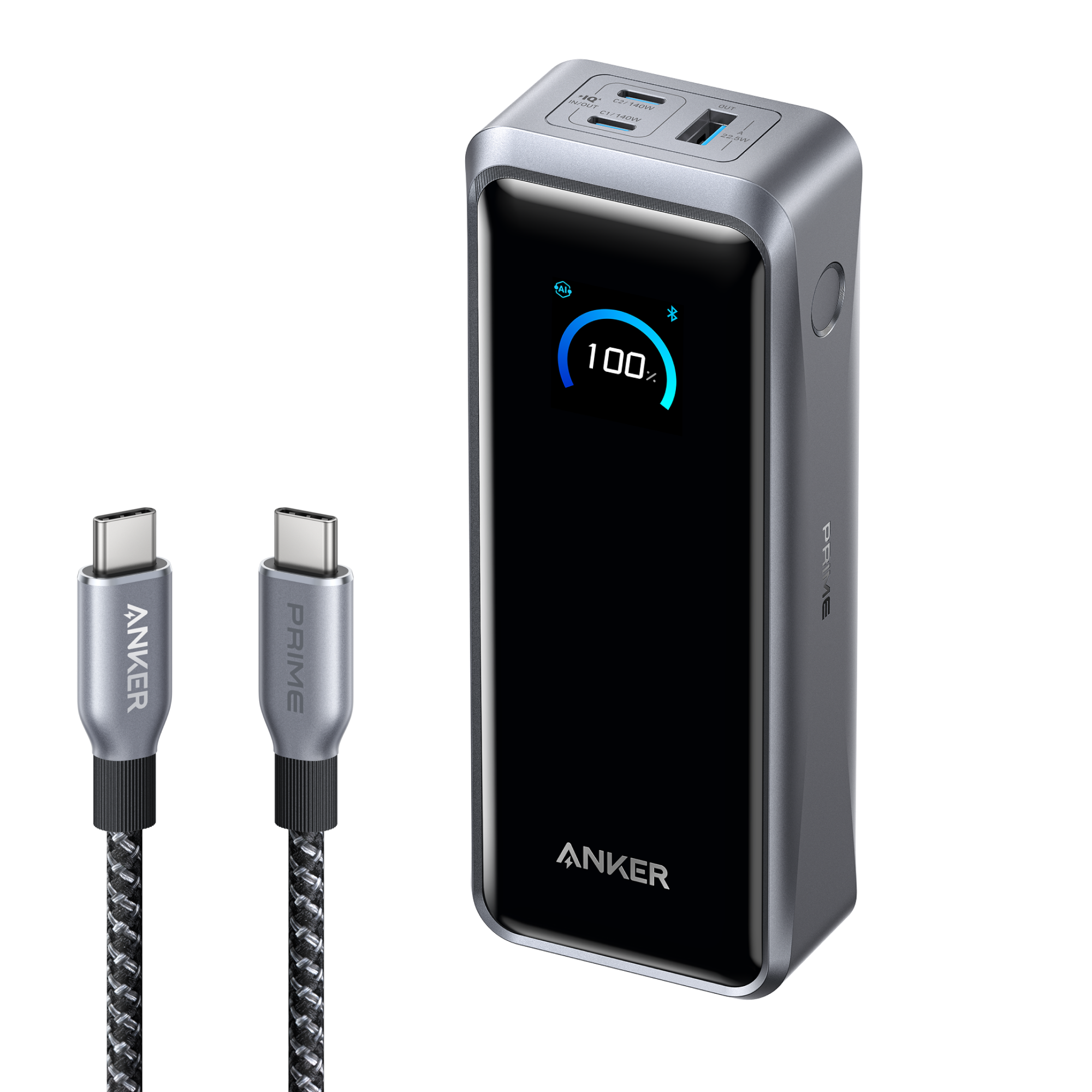 Anker Prime Power Bank (26K, 300W) and Anker Prime USB-C to USB-C Cable (240W, Upcycled-Braided)