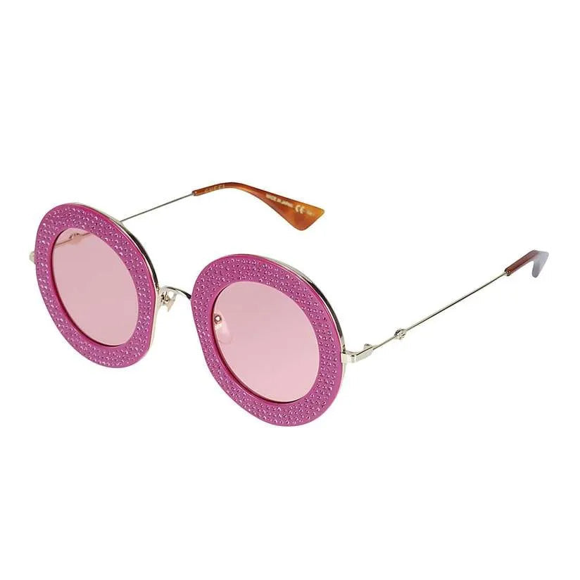 Gucci Women's Sunglasses Oversized Round Fuchsia Gold Pink