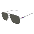Gucci Men's Silver Navigator Sunglasses Grey Lenses GG1676S