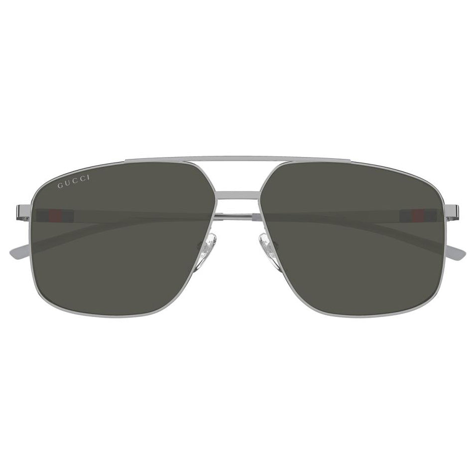 Gucci Men's Silver Navigator Sunglasses Grey Lenses GG1676S