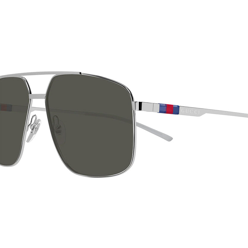 Gucci Men's Silver Navigator Sunglasses Grey Lenses GG1676S