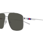 Gucci Men's Silver Navigator Sunglasses Grey Lenses GG1676S