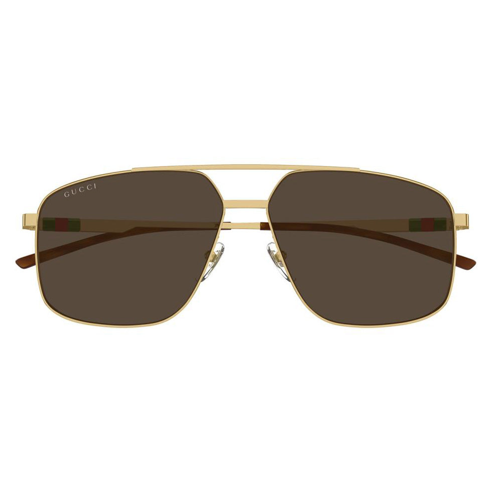Gucci Men's Gold Navigator Sunglasses Brown Lenses GG1676S