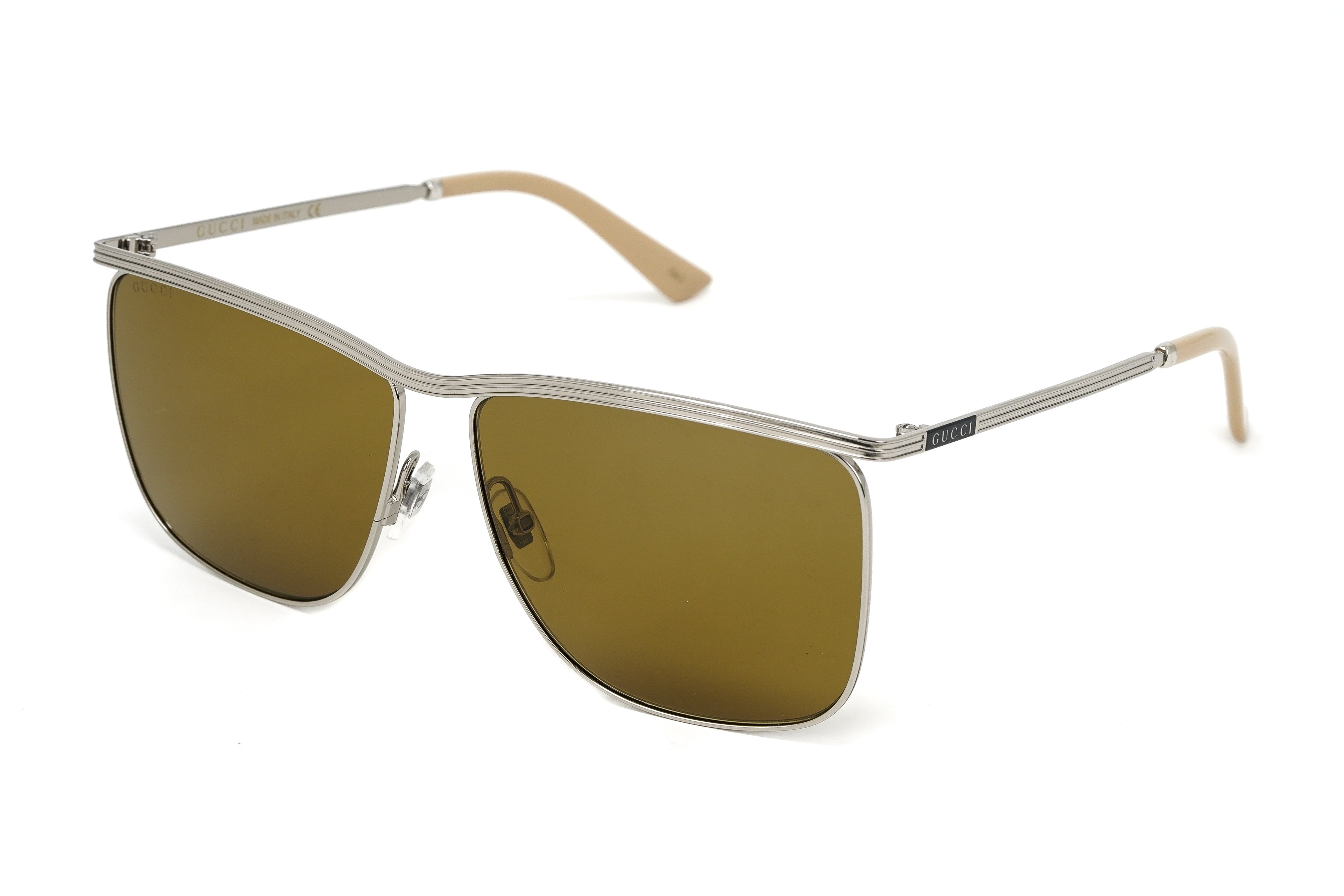 Gucci Men's Sunglasses Classic Square Silver Brown