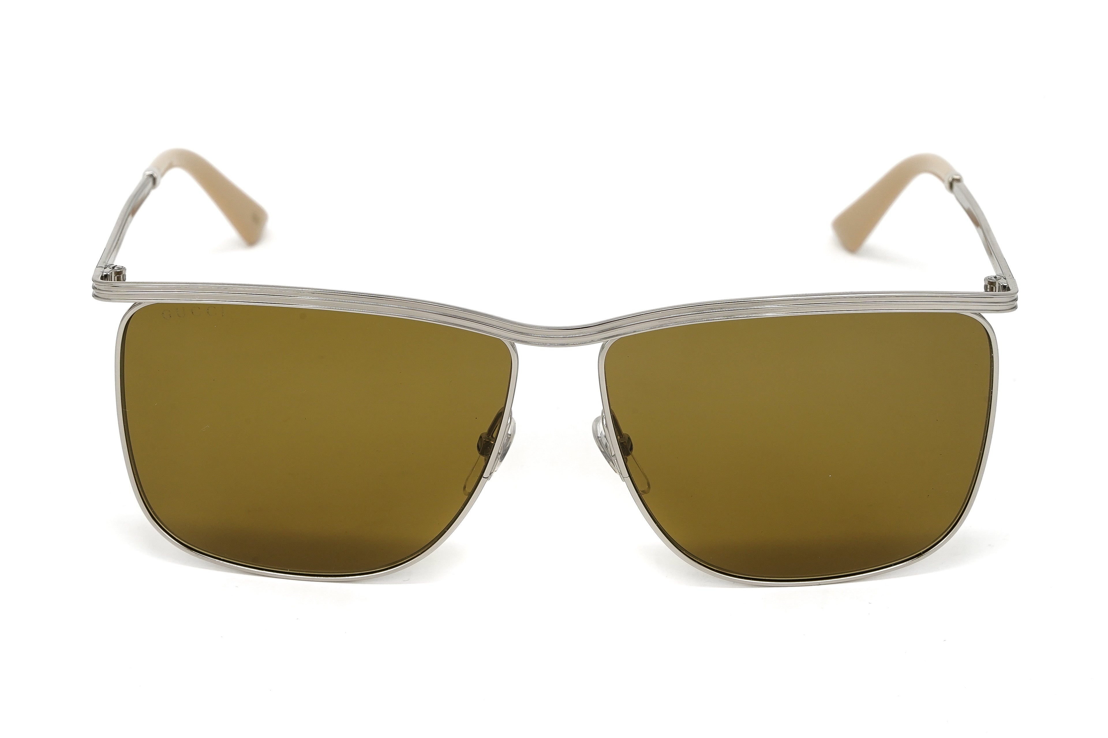 Gucci Men's Sunglasses Classic Square Silver Brown