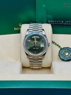 Rolex White Gold Day-Date 40  - Olive Green Bevelled Roman Dial - President Bracelet - 228239 ogrp
