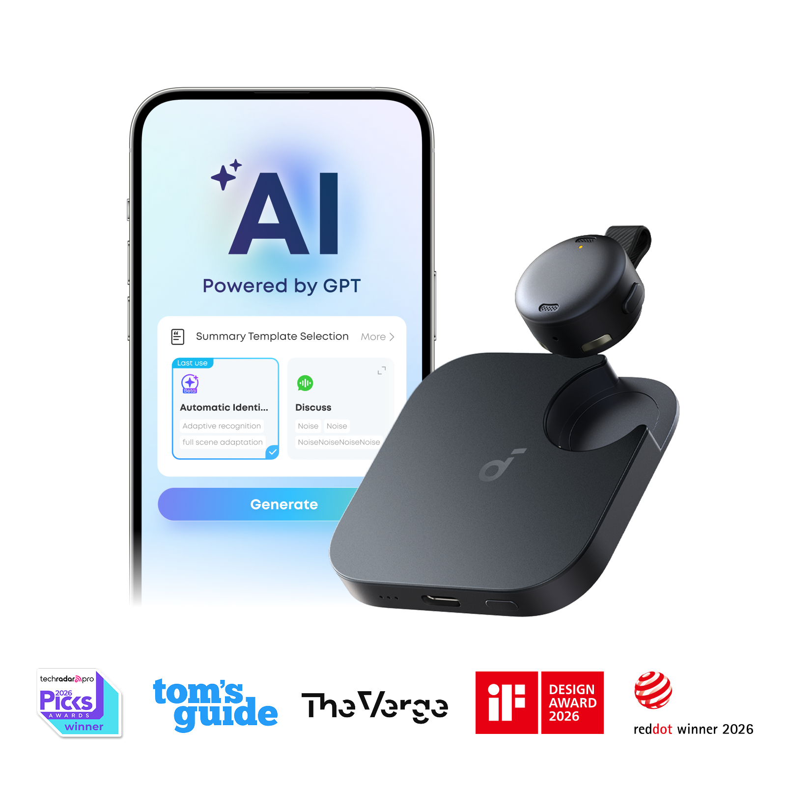 Anker soundcore Work | Coin-Sized Wearable Al Note Taker / Voice Recorder