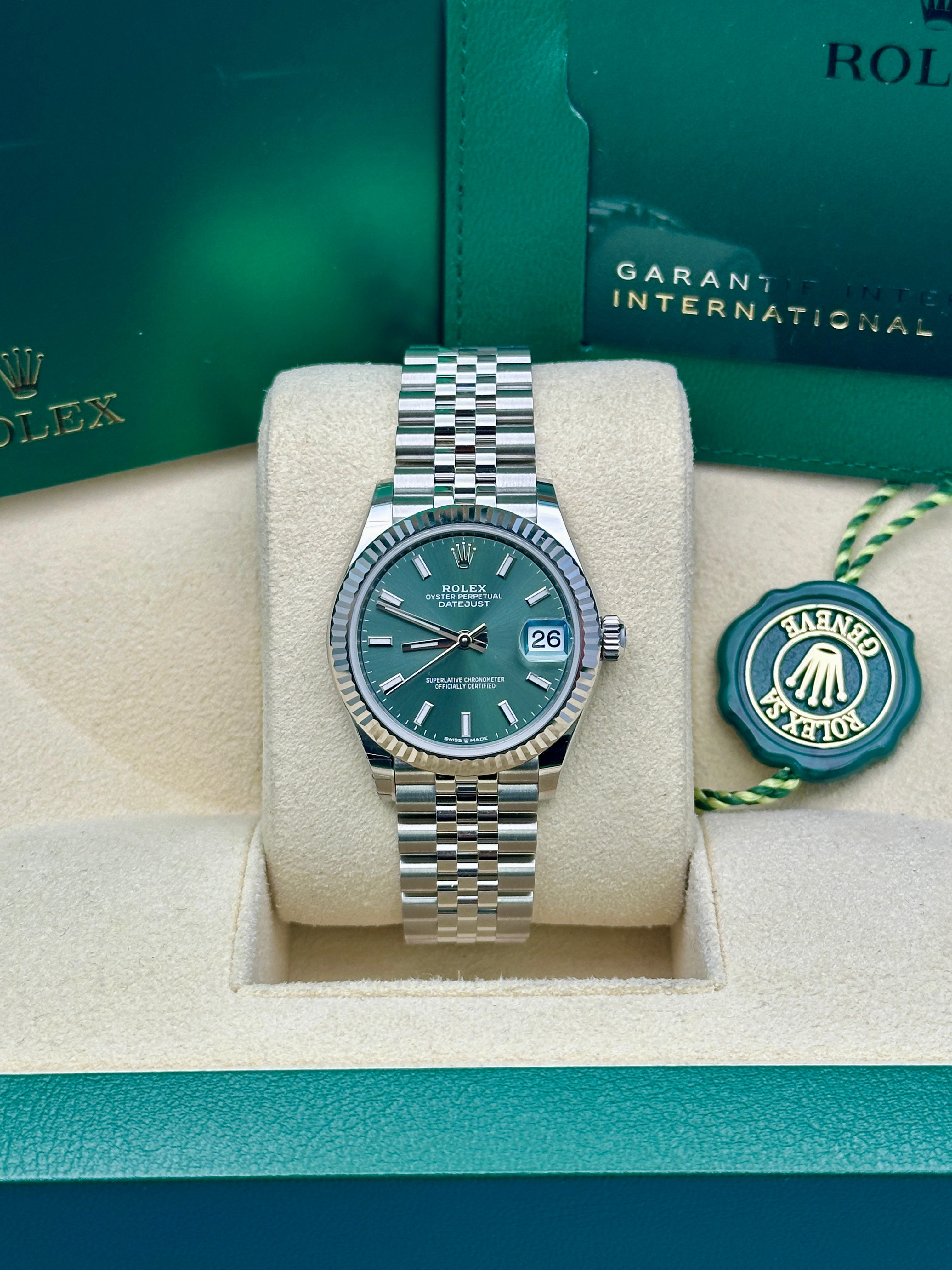 Rolex Steel and White Gold Datejust 31  - Mint Green Index Dial - Jubilee Bracelet - 278274 mgij