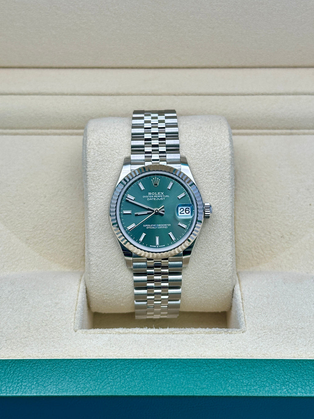 Rolex Steel and White Gold Datejust 31  - Mint Green Index Dial - Jubilee Bracelet - 278274 mgij