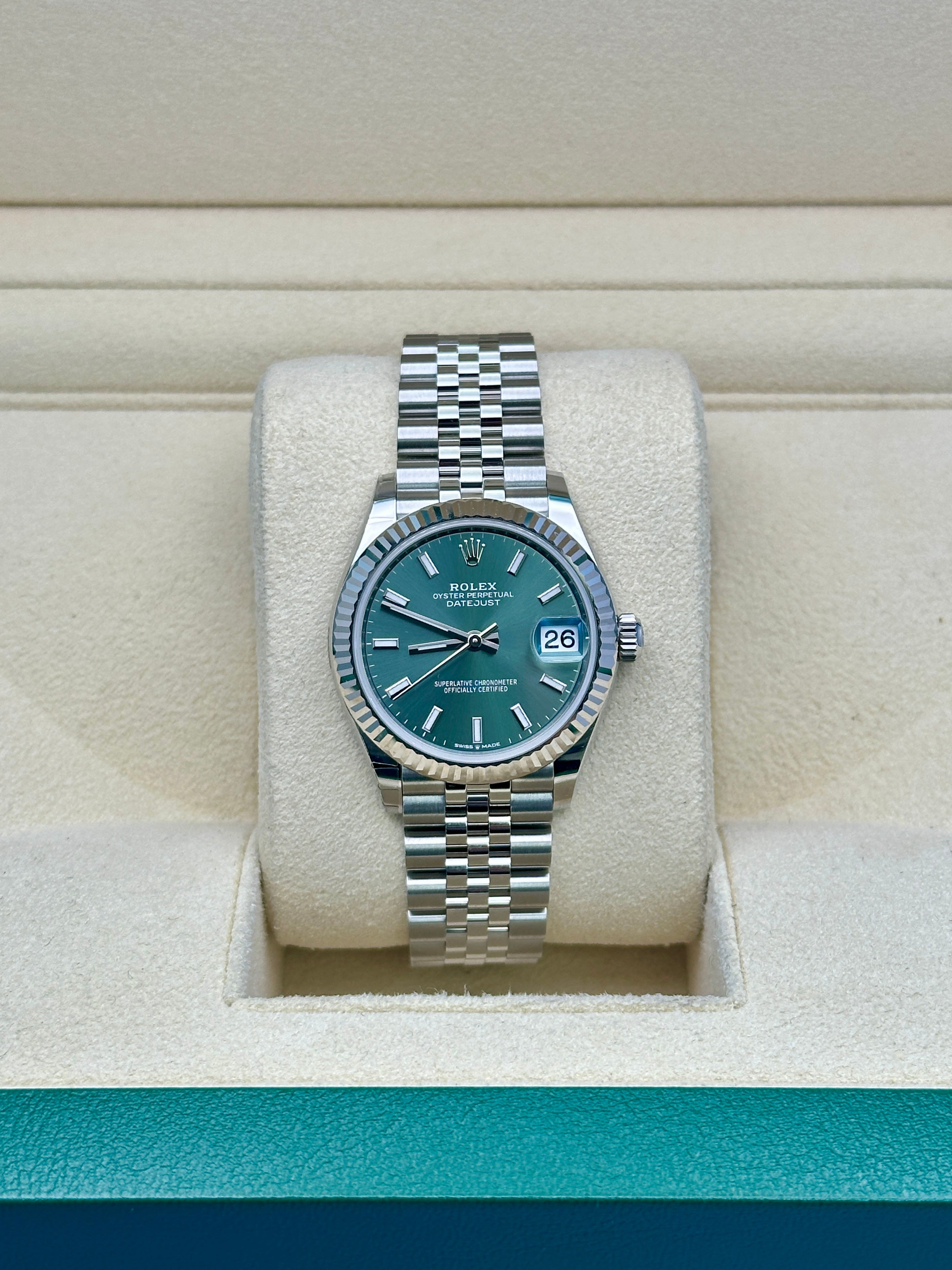 Rolex Steel and White Gold Datejust 31  - Mint Green Index Dial - Jubilee Bracelet - 278274 mgij