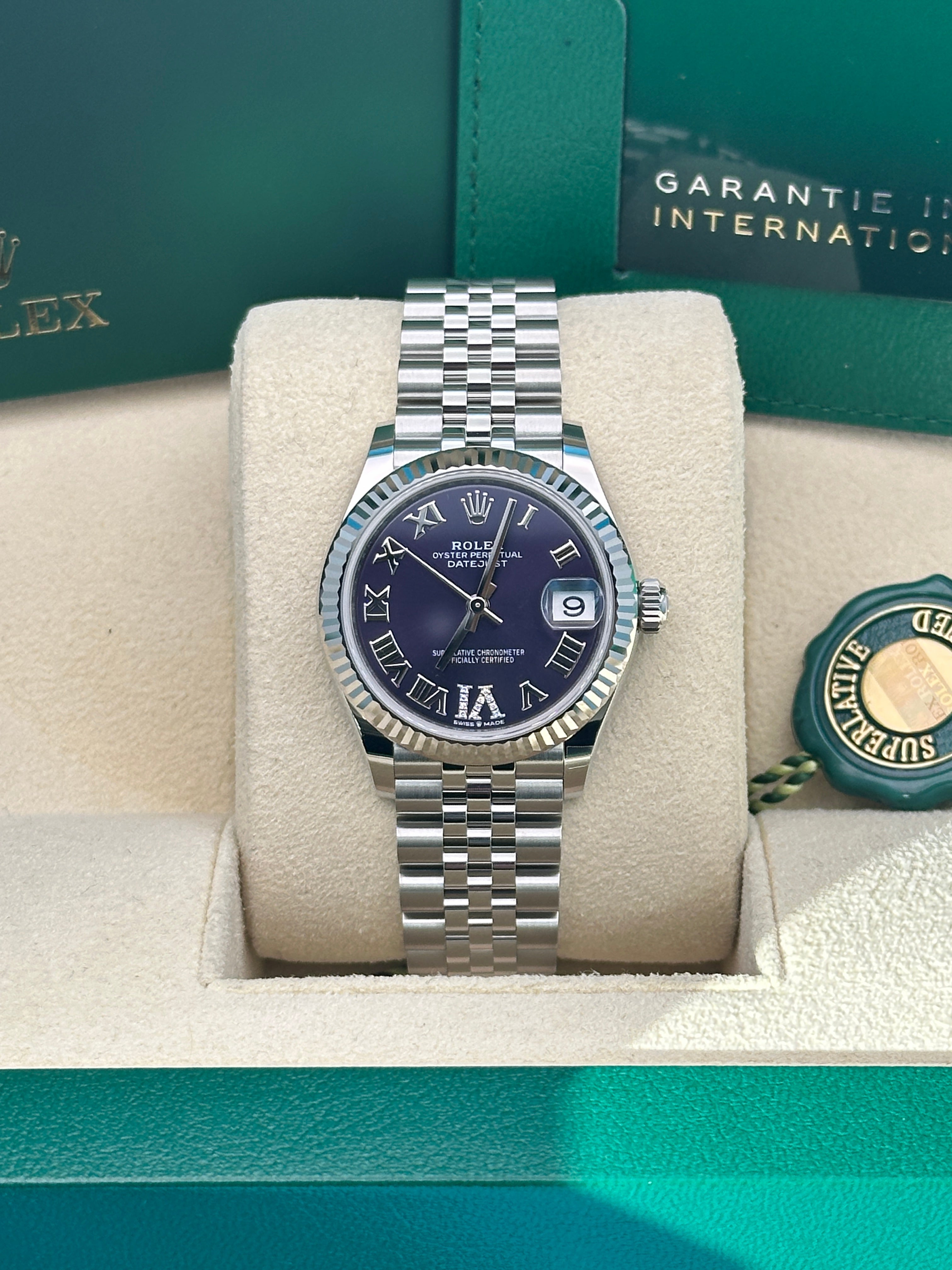 Rolex Steel and White Gold Datejust 31  - Aubergine Roman Diamond 6 Dial - Jubilee Bracelet - 278274 aubdr6j