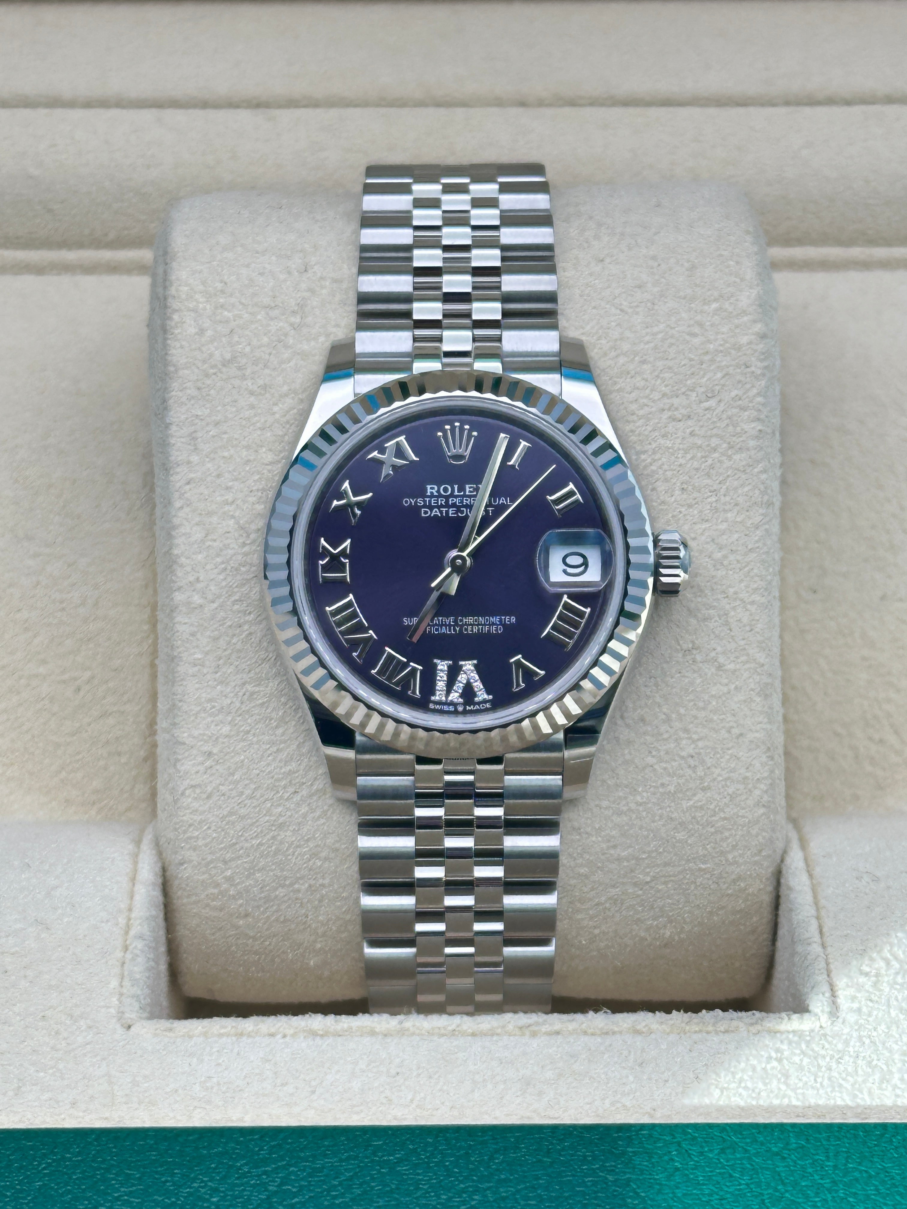 Rolex Steel and White Gold Datejust 31  - Aubergine Roman Diamond 6 Dial - Jubilee Bracelet - 278274 aubdr6j