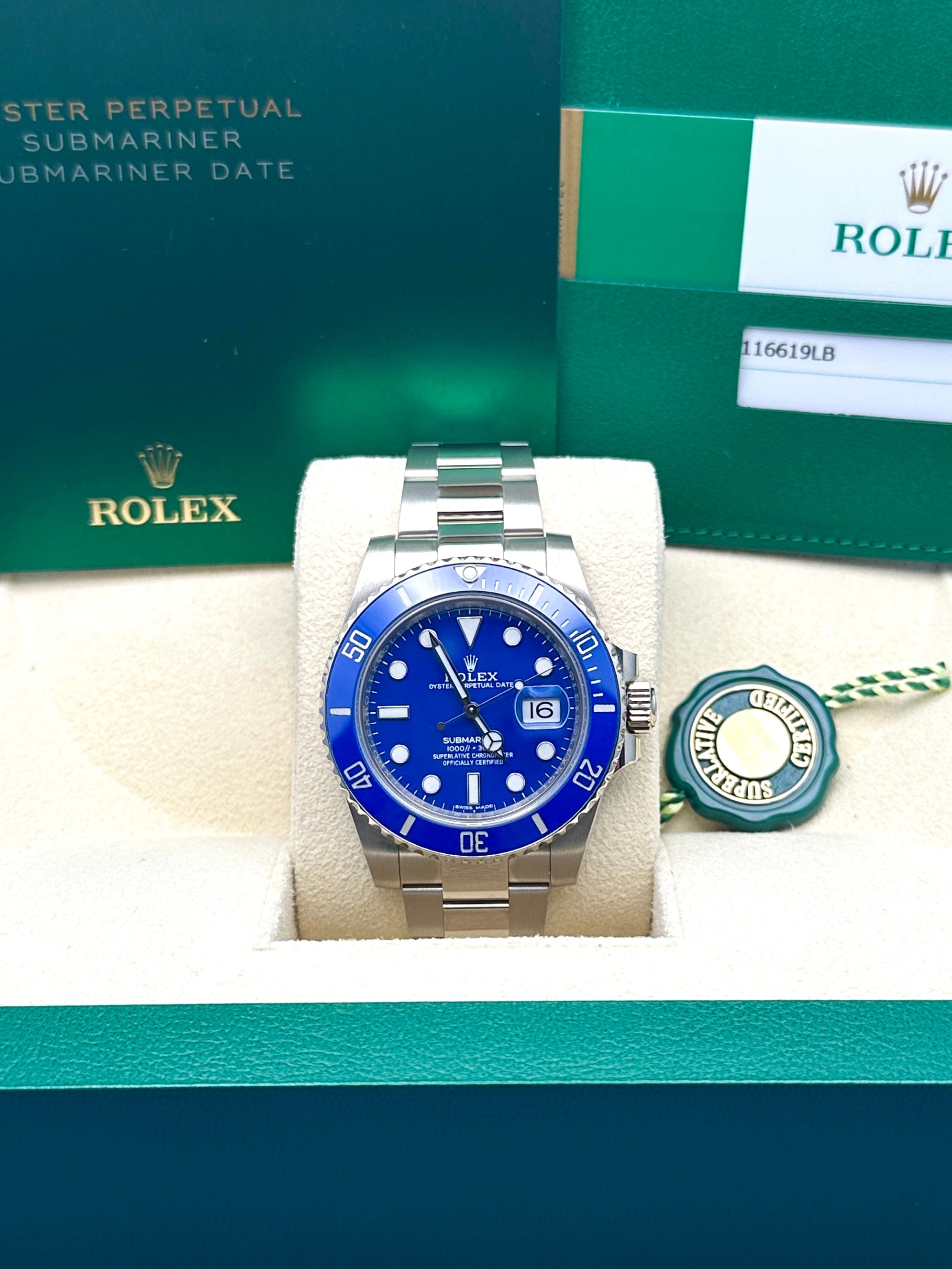 Rolex White Gold Submariner Date  - Blue Bezel - Blue Dial - 116619LB