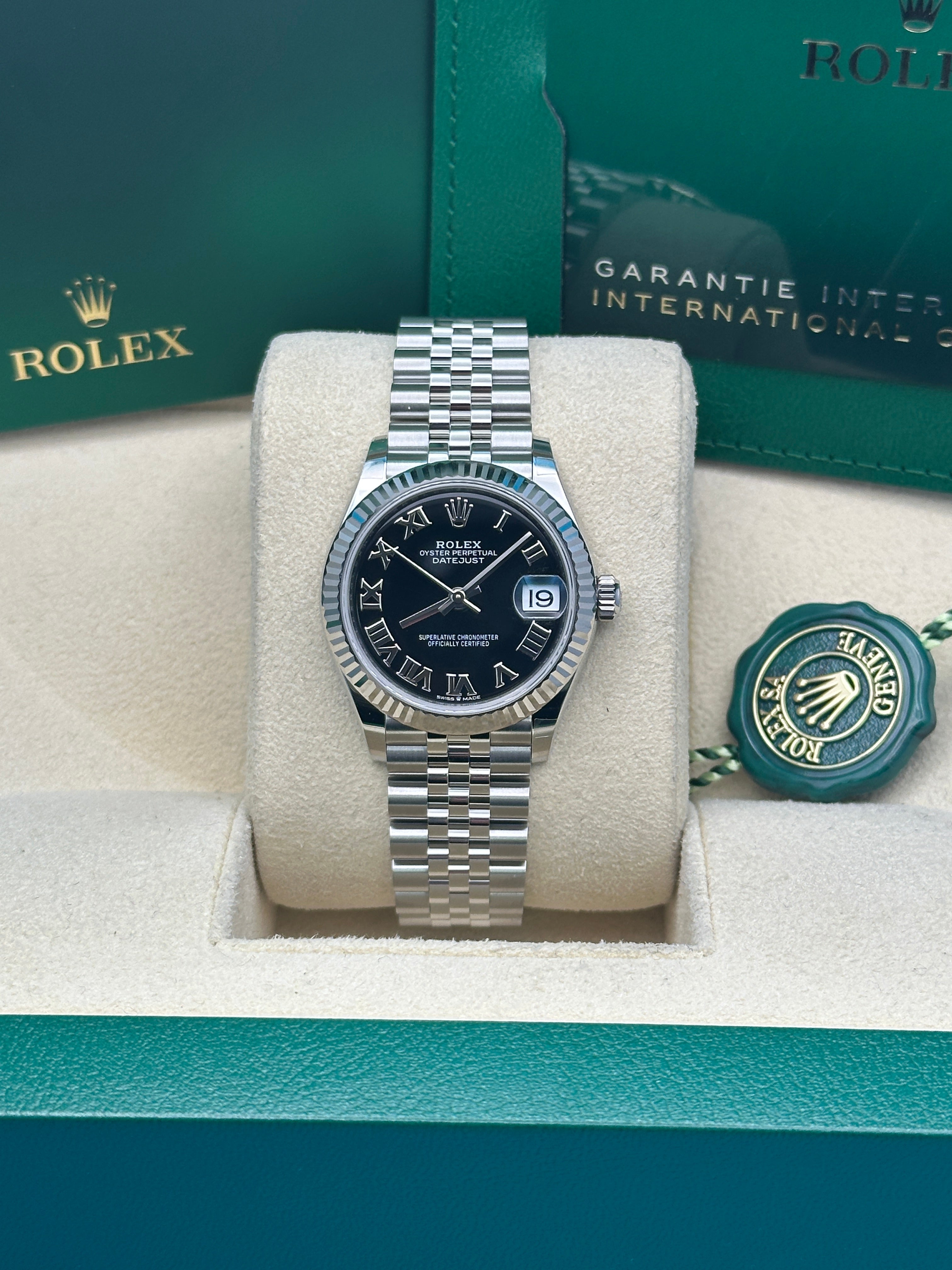 Rolex Steel and White Gold Datejust 31  - Black Roman Dial - Jubilee Bracelet - 278274 bkrj