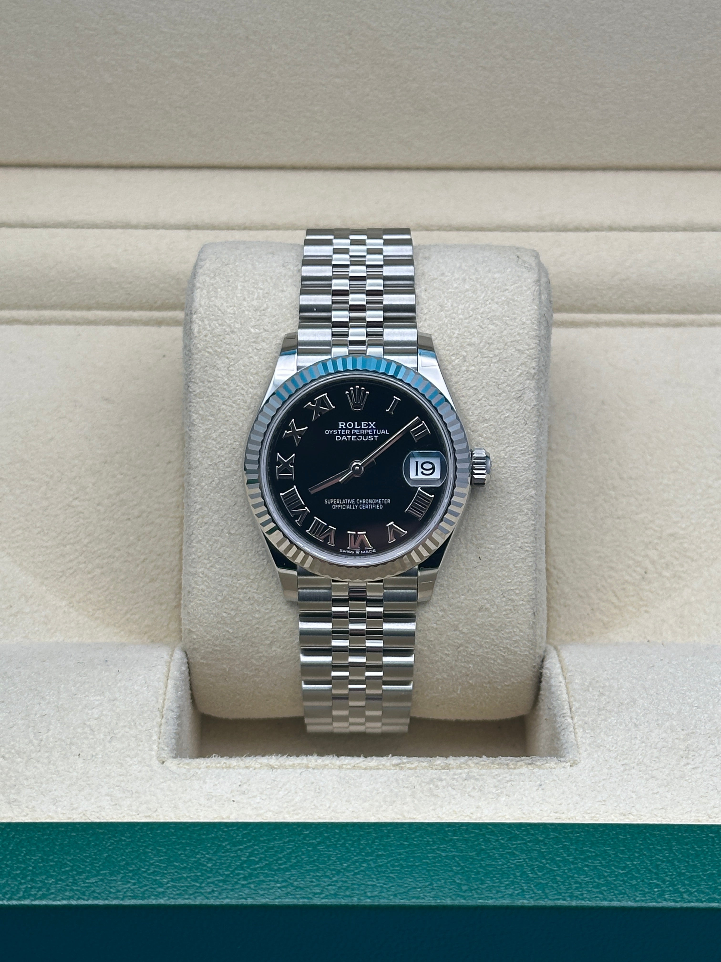 Rolex Steel and White Gold Datejust 31  - Black Roman Dial - Jubilee Bracelet - 278274 bkrj