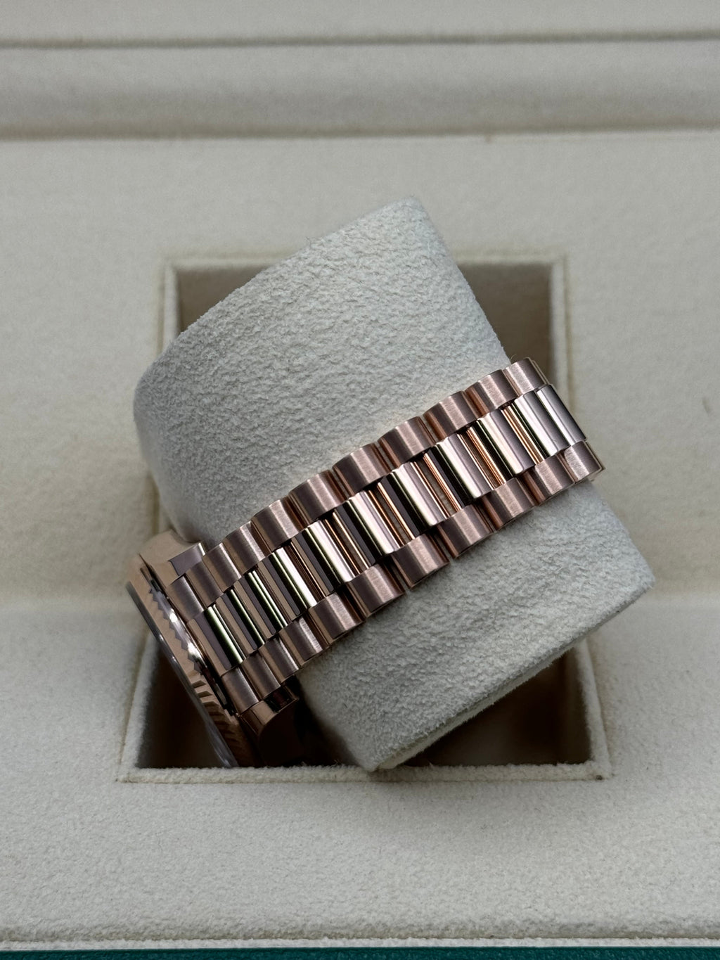 Rolex Everose Gold Datejust 31 Watch - Fluted Bezel - Mother Of Pearl Dial - President Bracelet - 278275 mdp