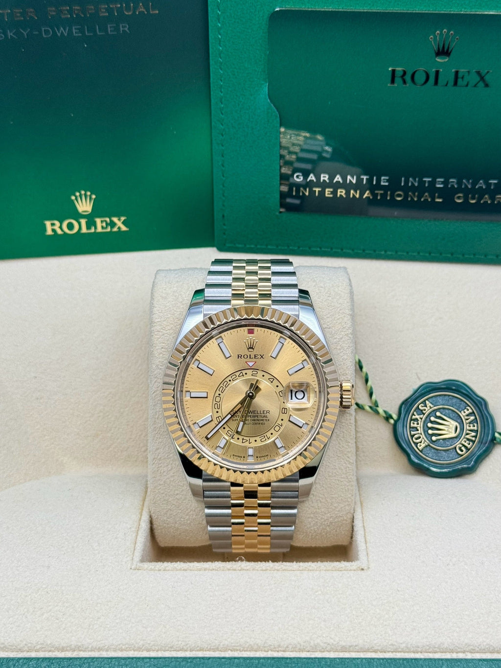 Rolex Sky Dweller 42 Champagne Dial Yellow Gold Stainless Steel Jubilee Bracelet Mens  336933