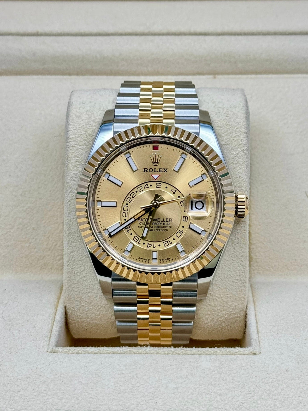 Rolex Sky Dweller 42 Champagne Dial Yellow Gold Stainless Steel Jubilee Bracelet Mens  336933