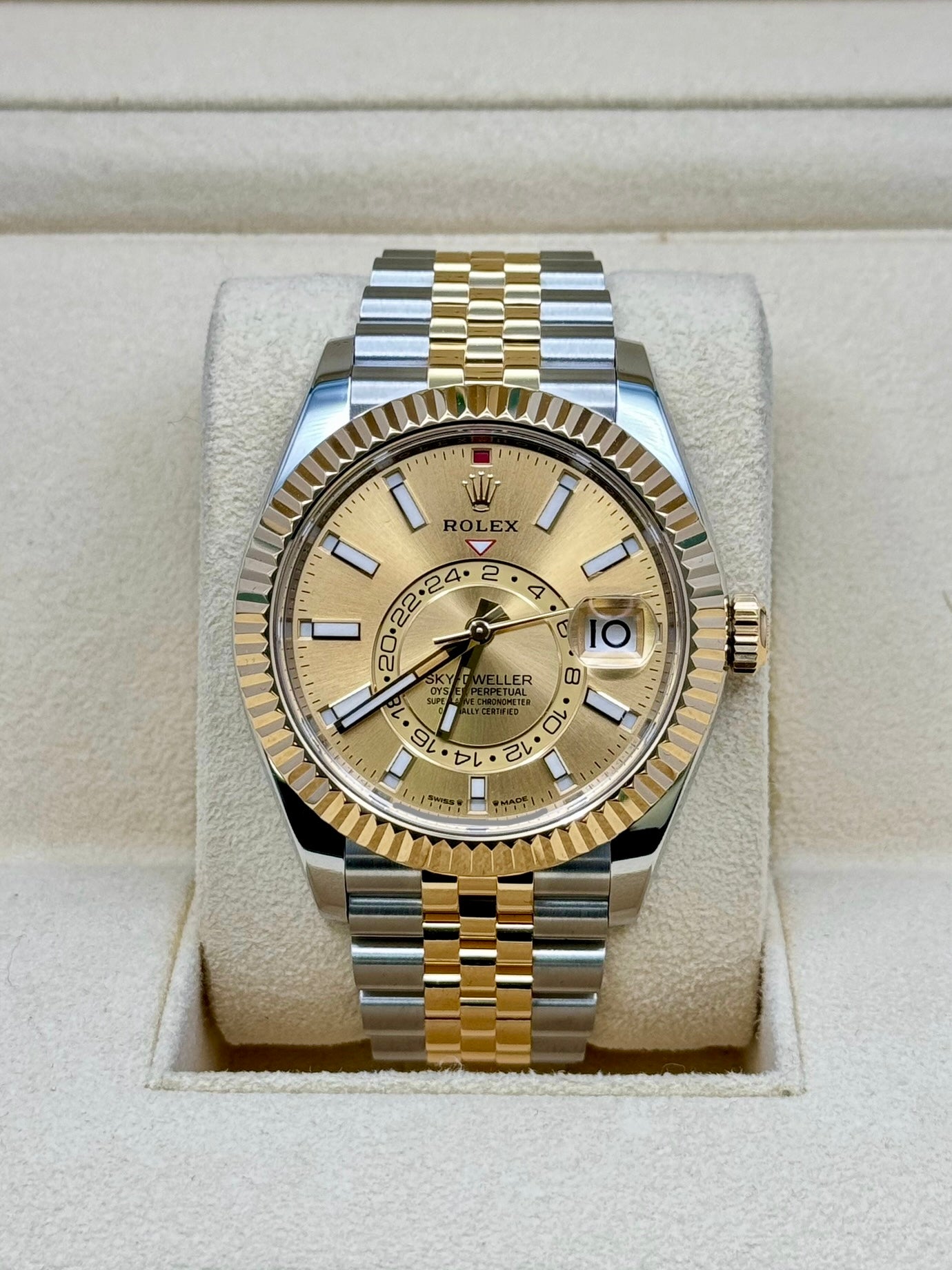 Rolex Sky Dweller 42 Champagne Dial Yellow Gold Stainless Steel Jubilee Bracelet Mens  336933