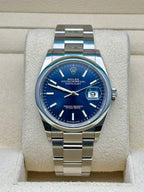 Rolex Steel Datejust 36  - Blue Index Dial - Oyster Bracelet - 126200 blio