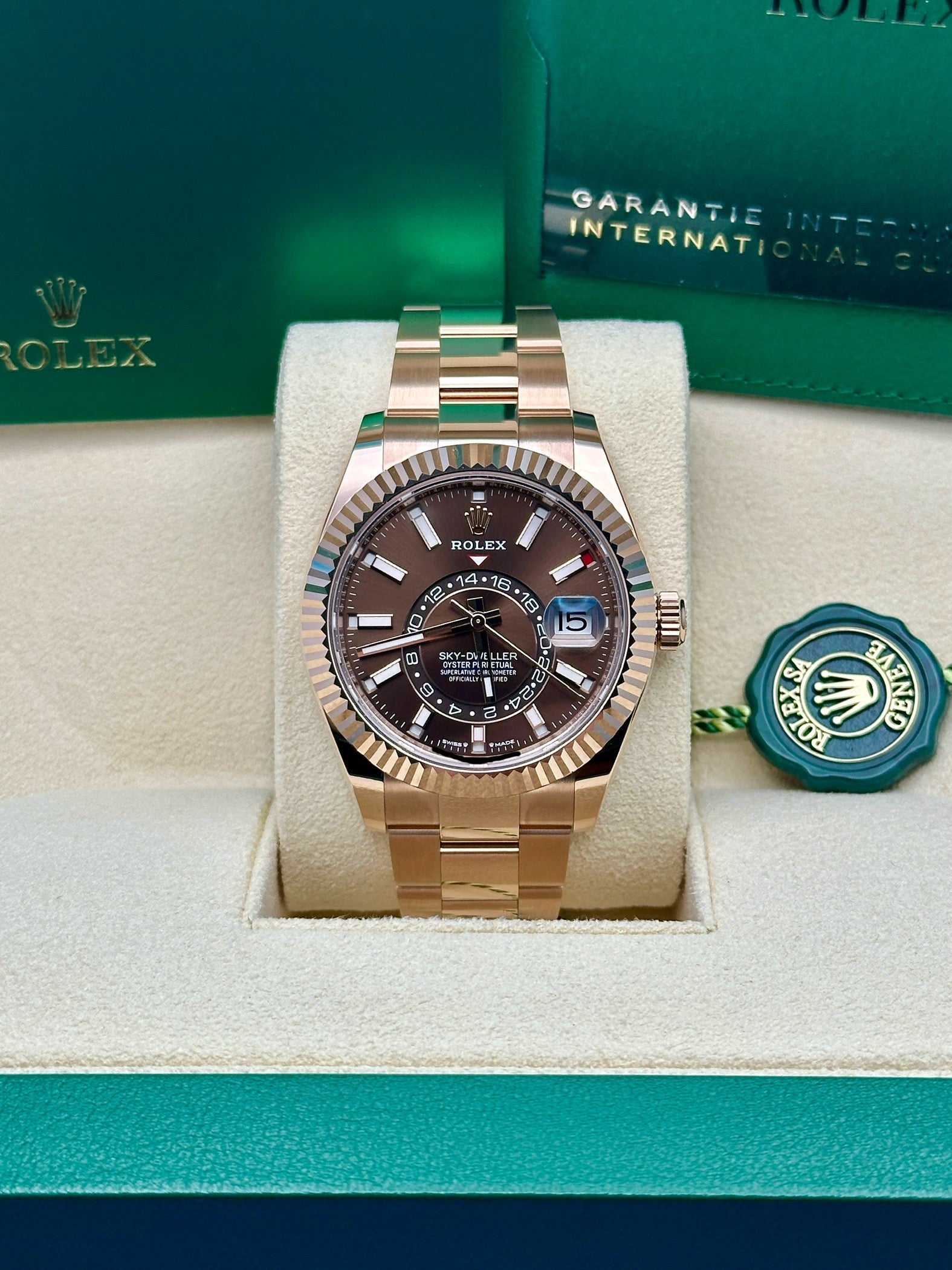 Rolex Sky Dweller 42 Chocolate Dial Rose Gold Oyster Mens  336935