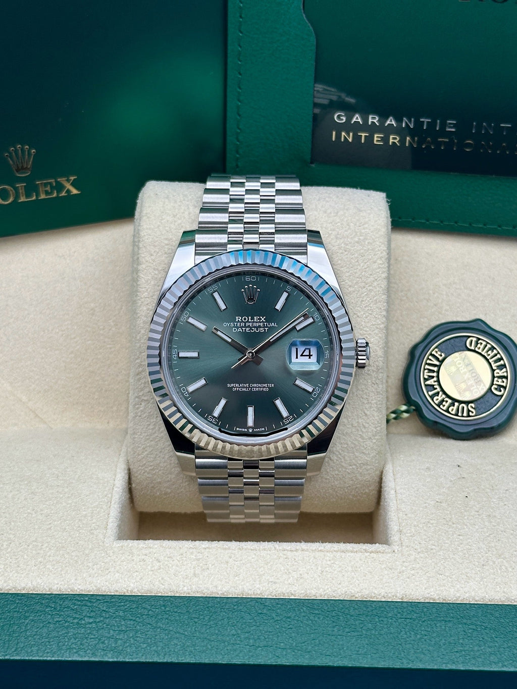 Rolex Steel and White Gold Rolesor Datejust 41  - Mint Green Index Dial - Jubilee Bracelet - 126334 GRJ