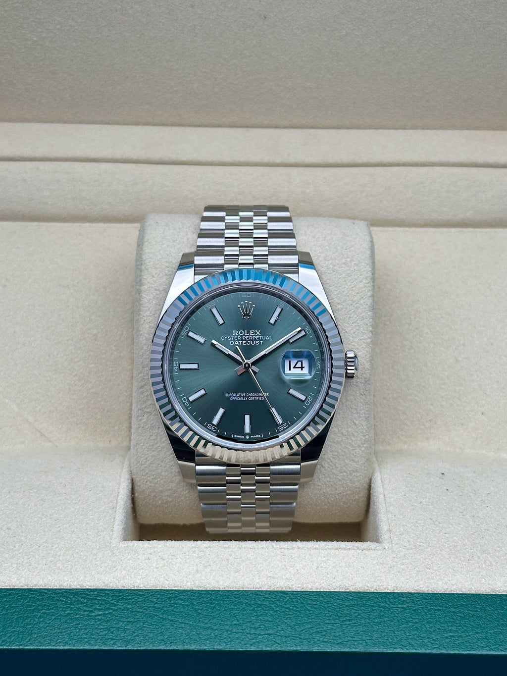 Rolex Steel and White Gold Rolesor Datejust 41  - Mint Green Index Dial - Jubilee Bracelet - 126334 GRJ