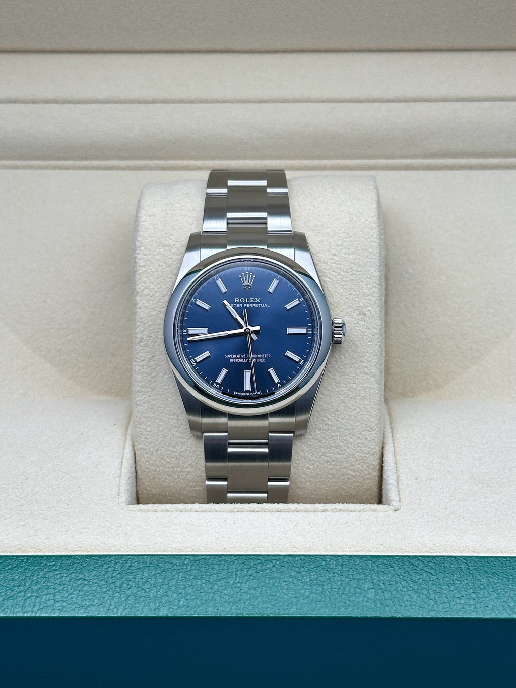 Rolex Oyster Perpetual 34 Watch - Domed Bezel - Blue Index Dial