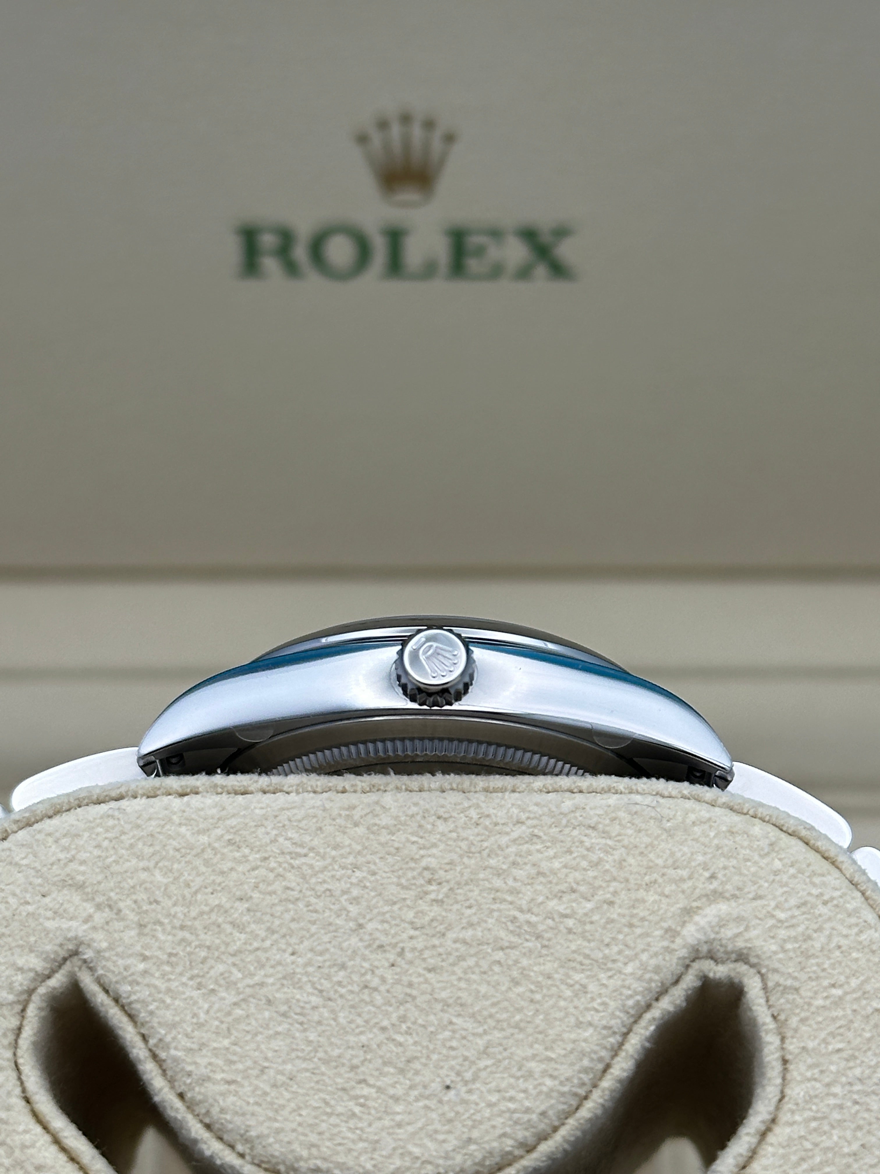 Rolex Oyster Perpetual 34 Watch - Domed Bezel - Blue Index Dial