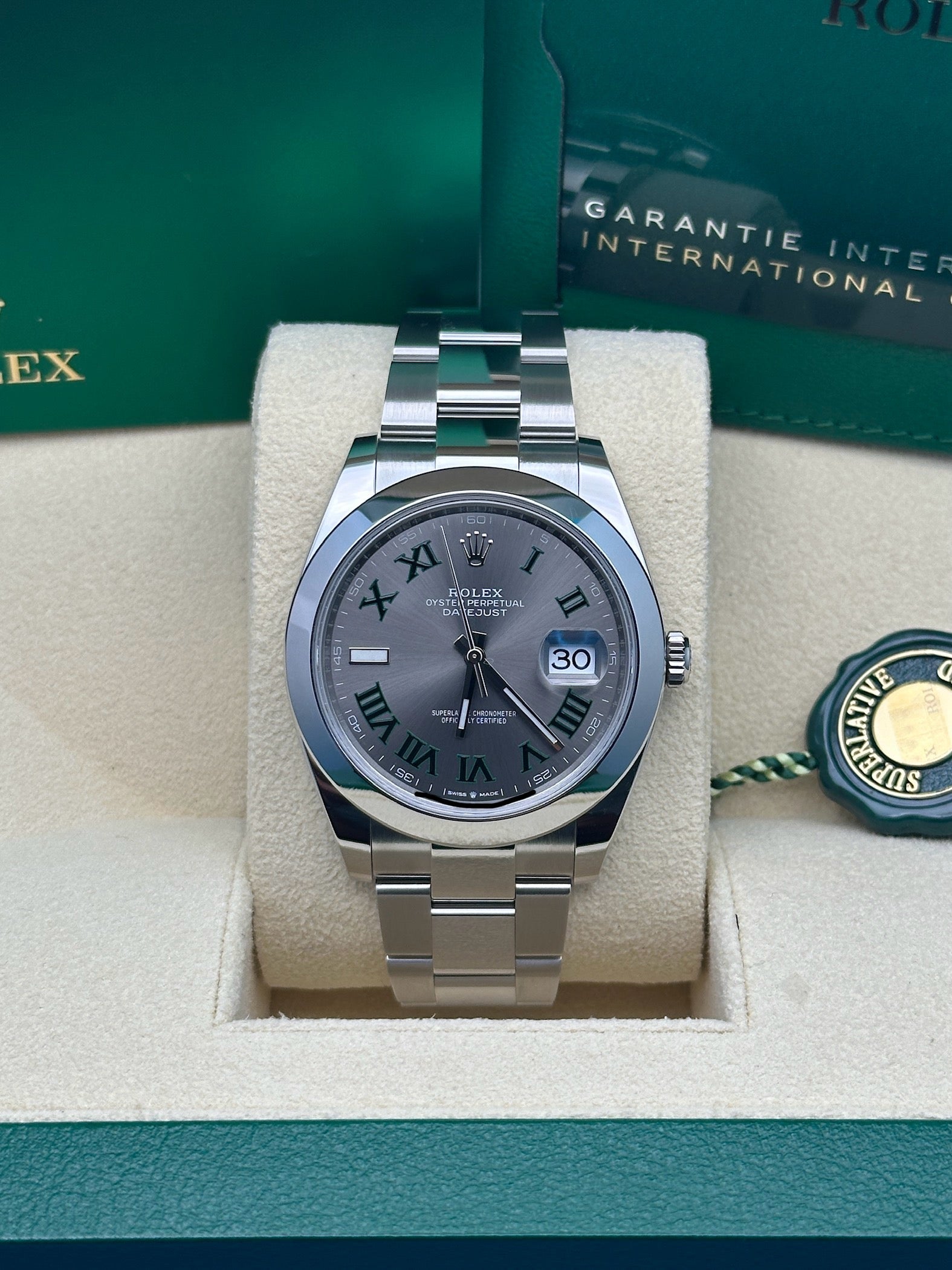 Rolex Steel Datejust 41  - Smooth Bezel - Slate Green Roman Dial - Oyster Bracelet - 126300 slgro