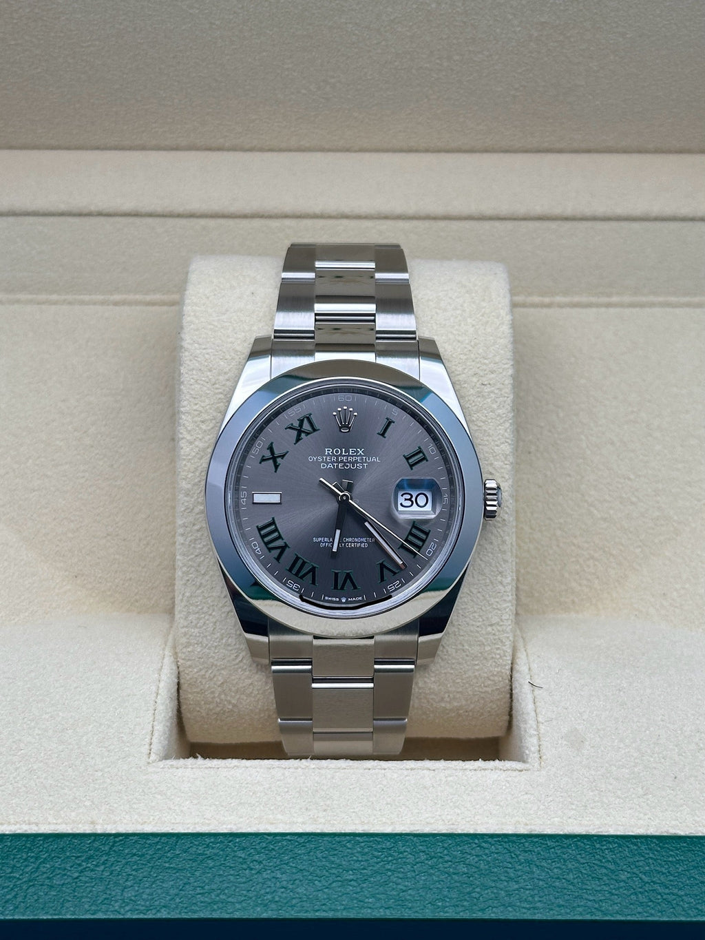 Rolex Steel Datejust 41  - Smooth Bezel - Slate Green Roman Dial - Oyster Bracelet - 126300 slgro