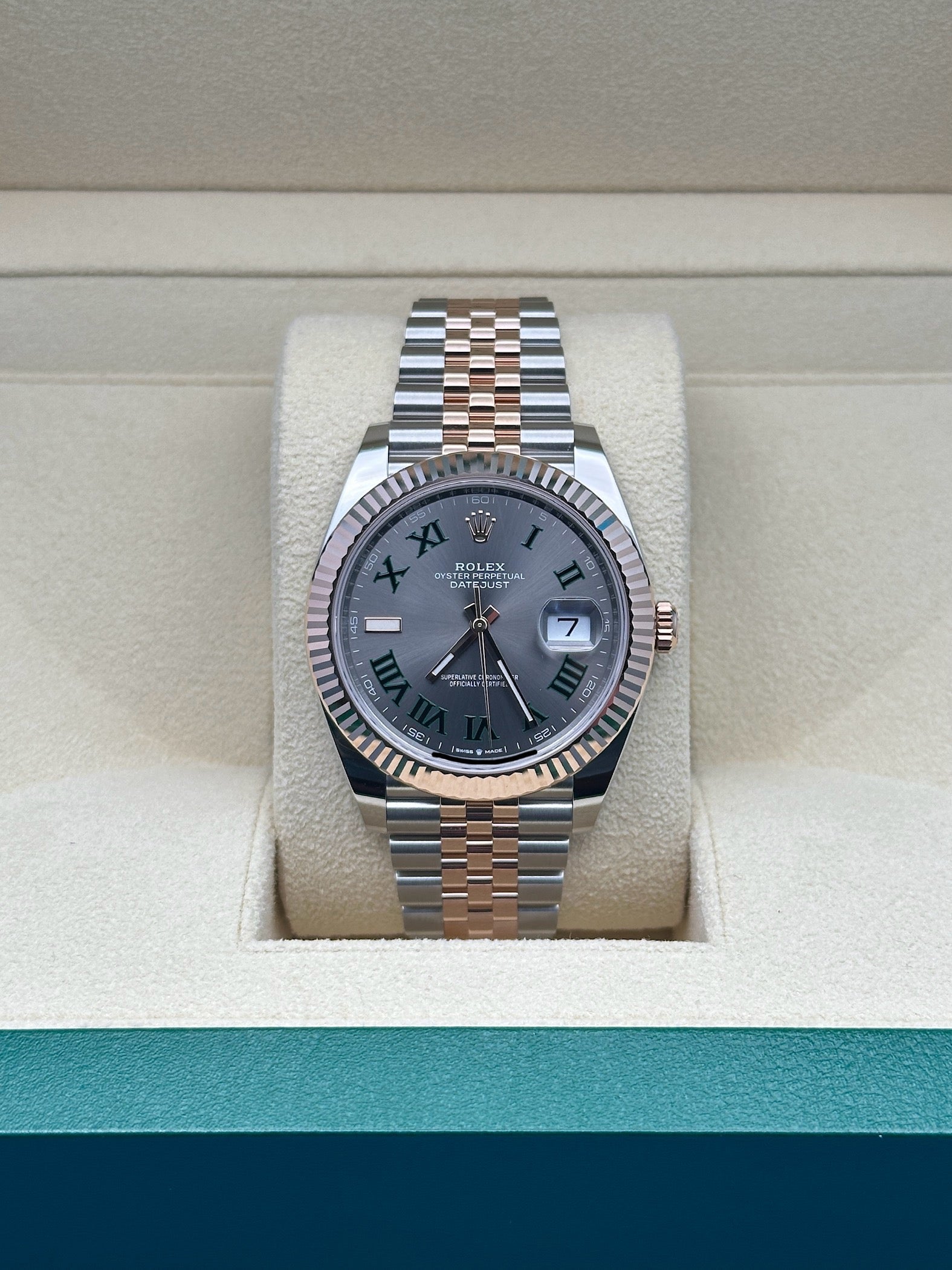 Rolex Steel and Everose Rolesor Datejust 41  - Slate Gray Green Roman Dial - Jubilee Bracelet - 126331 slgrj