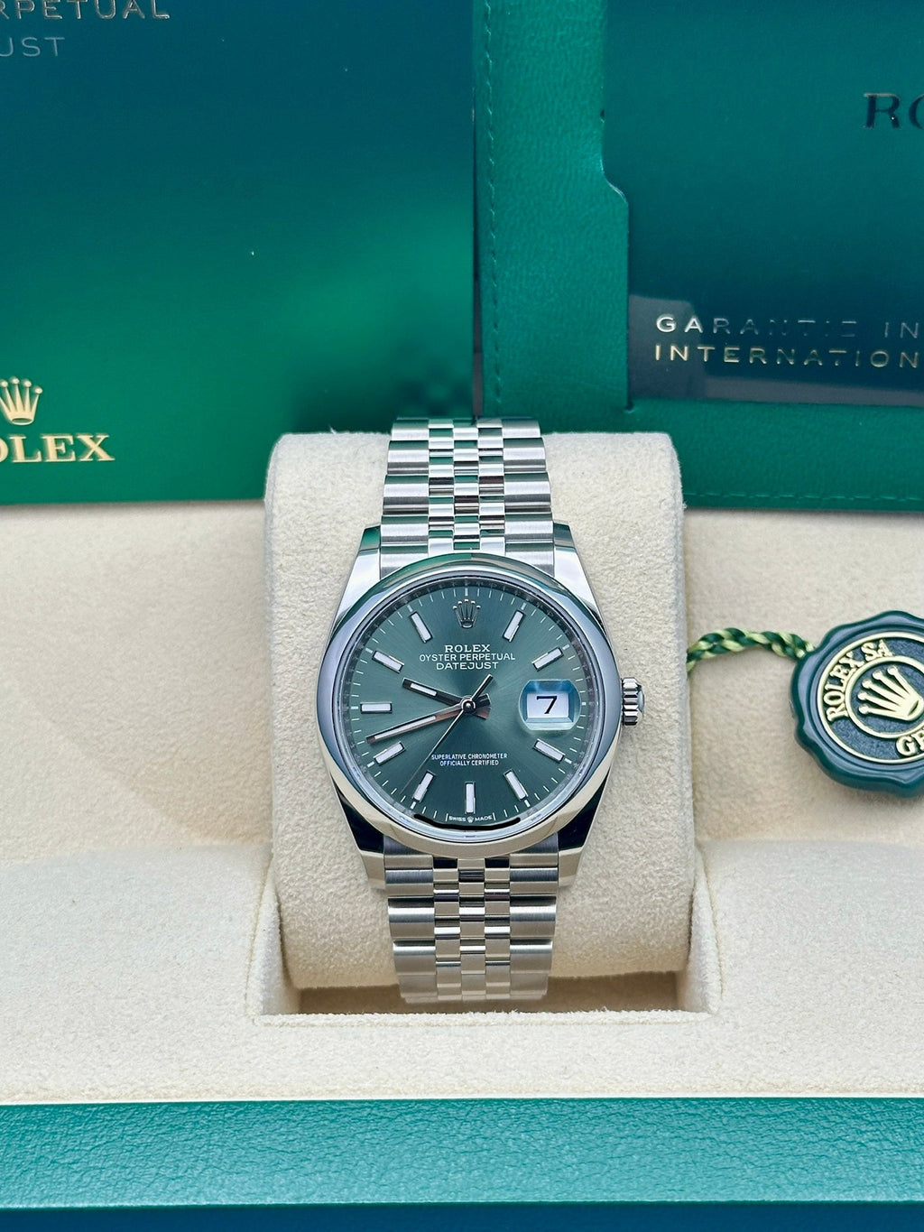 Rolex Oystersteel Datejust 36  - Mint Green Index Dial - Jubilee Bracelet - 126200Gjb