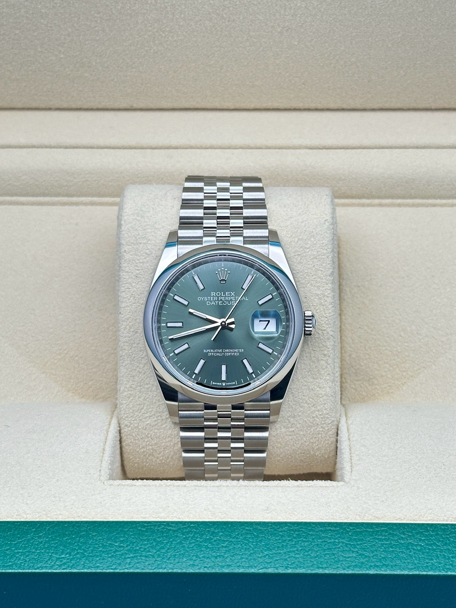 Rolex Oystersteel Datejust 36  - Mint Green Index Dial - Jubilee Bracelet - 126200Gjb