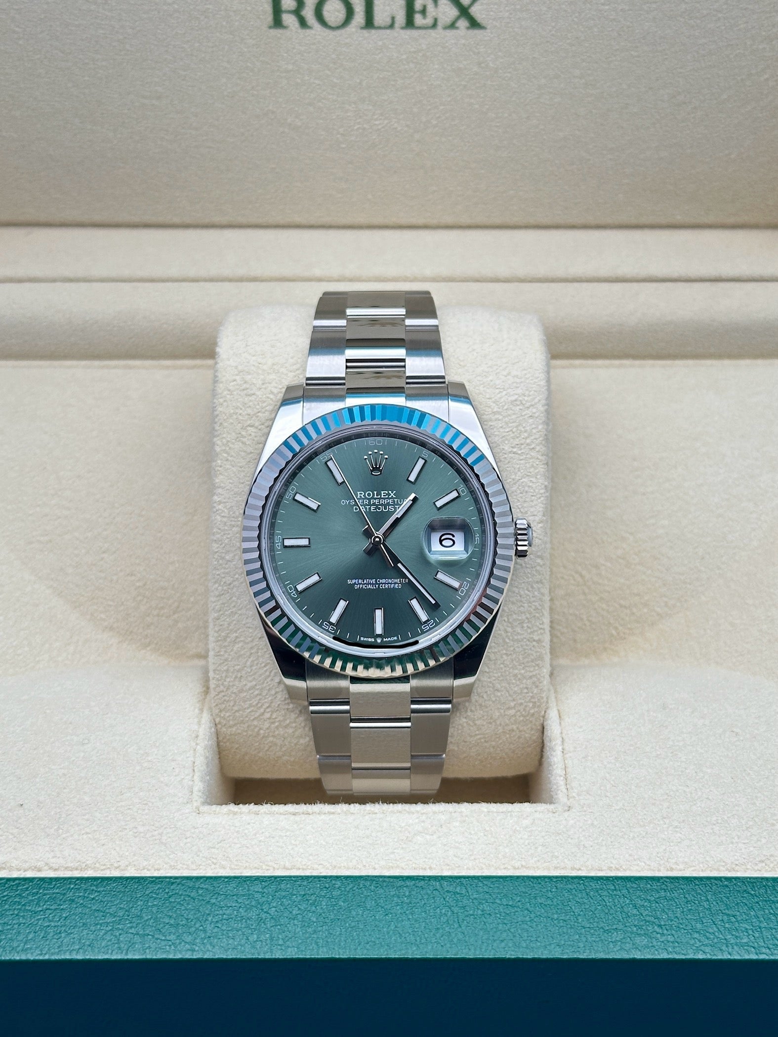Rolex Steel and White Gold Rolesor Datejust 41  - Mint Green Index Dial - Oyster Bracelet - 126334