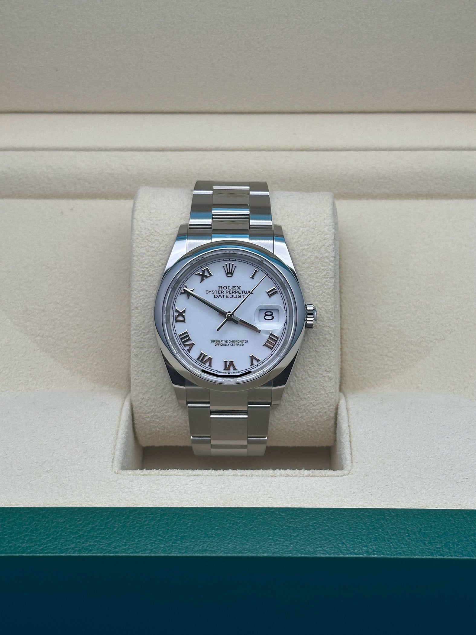 Rolex Steel Datejust 36  - White Roman Dial - Oyster Bracelet - 126200 wro