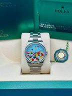 Rolex Oyster Perpetual 36 Turquoise Blue Celebration-motif Dial Stainless Steel