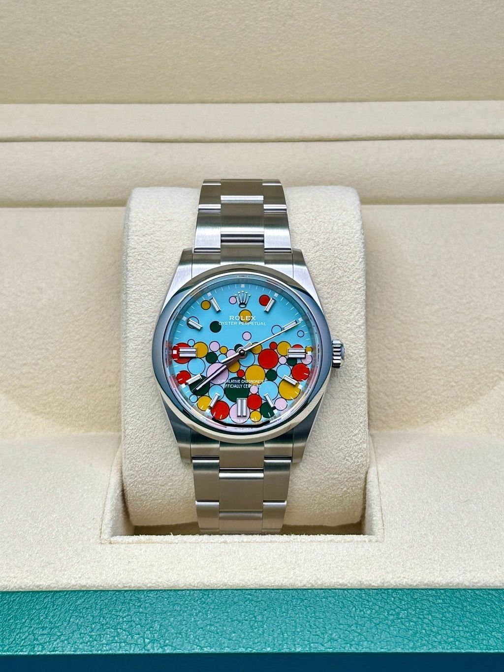 Rolex Oyster Perpetual 36 Turquoise Blue Celebration-motif Dial Stainless Steel