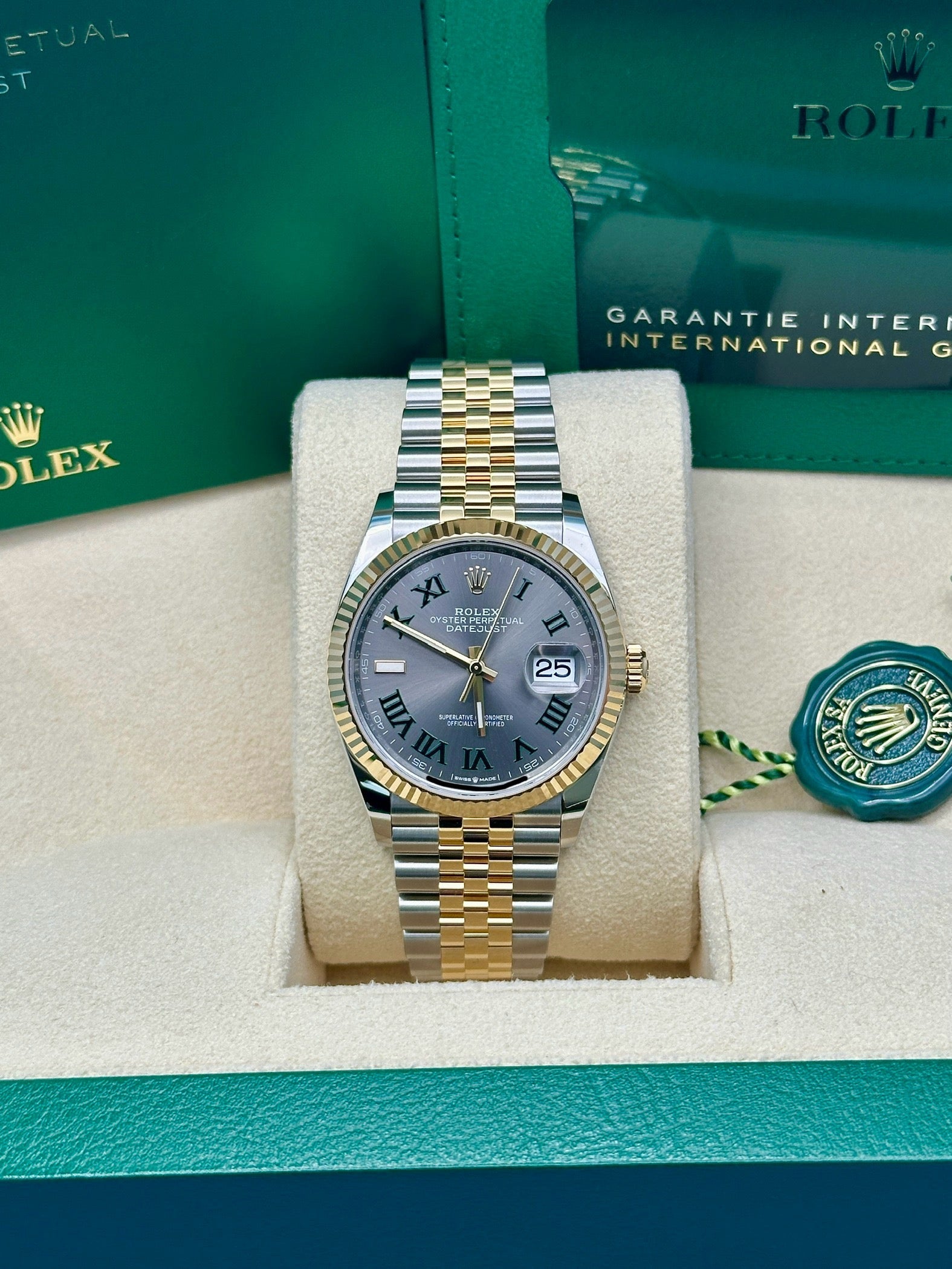 Rolex Yellow Rolesor Datejust 36  - Slate Roman Dial - Jubilee Bracelet - 126233