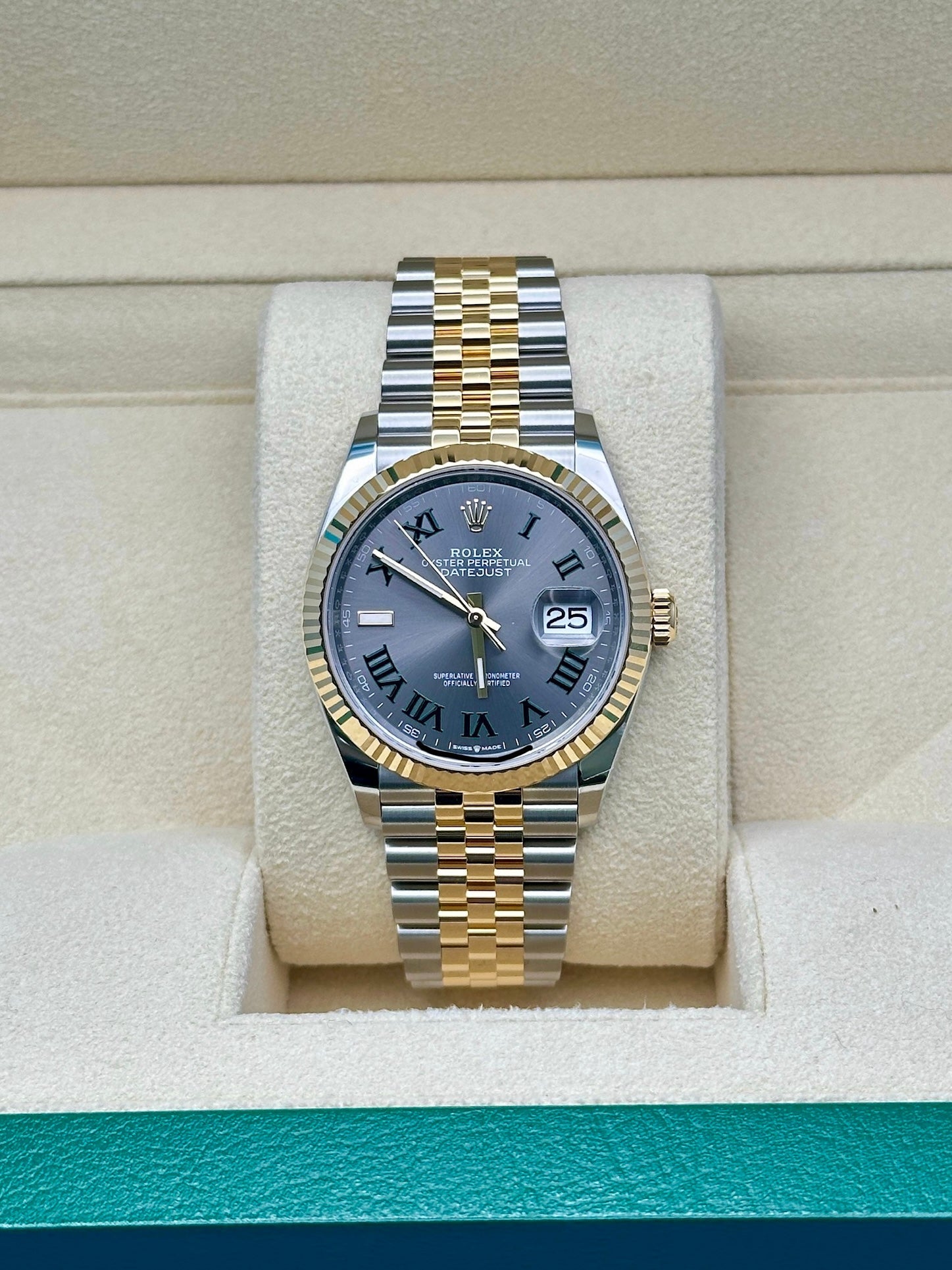 Rolex Yellow Rolesor Datejust 36  - Slate Roman Dial - Jubilee Bracelet - 126233