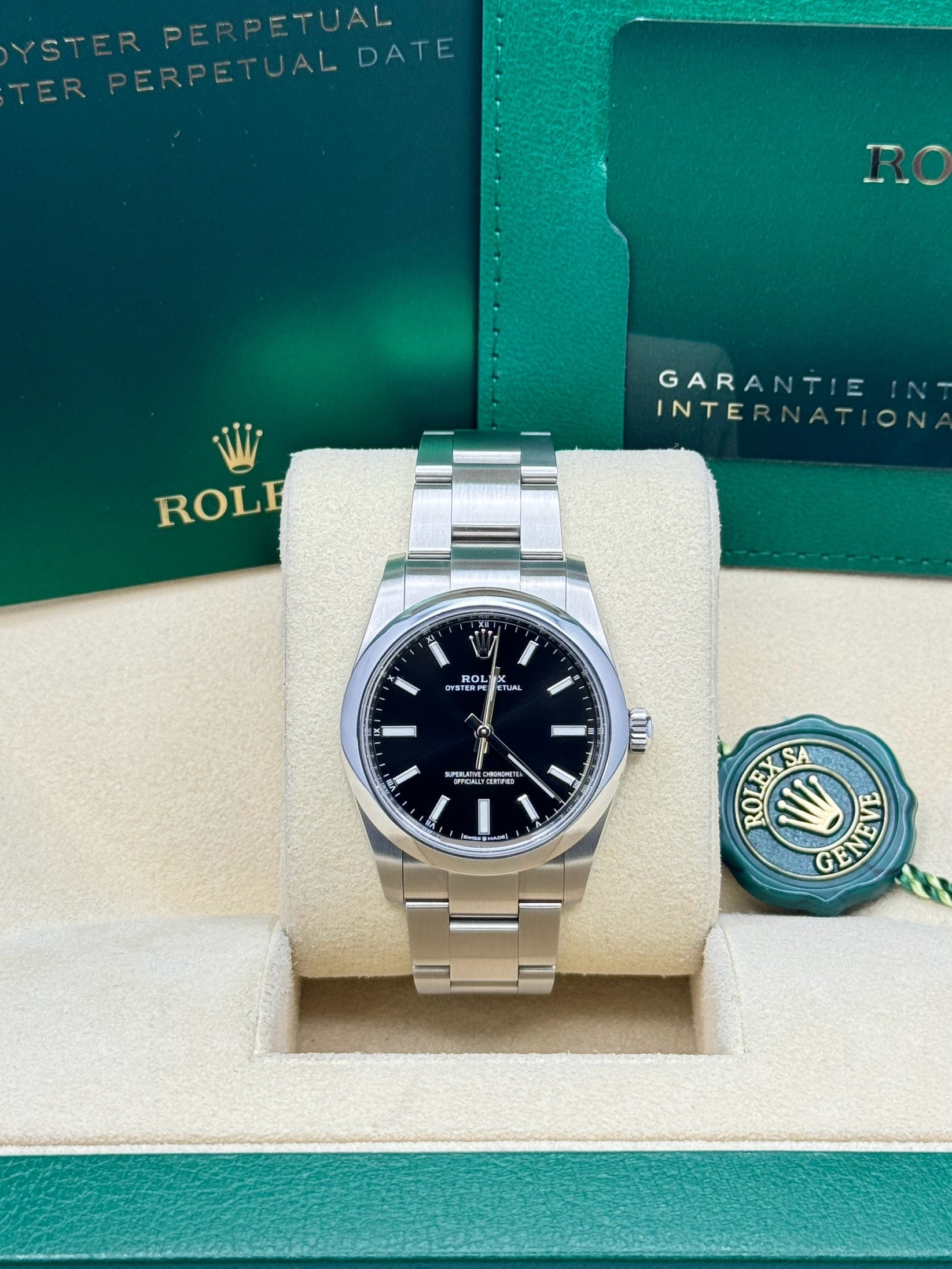 Rolex Oyster Perpetual 34 Watch - Domed Bezel - Black Index Dial